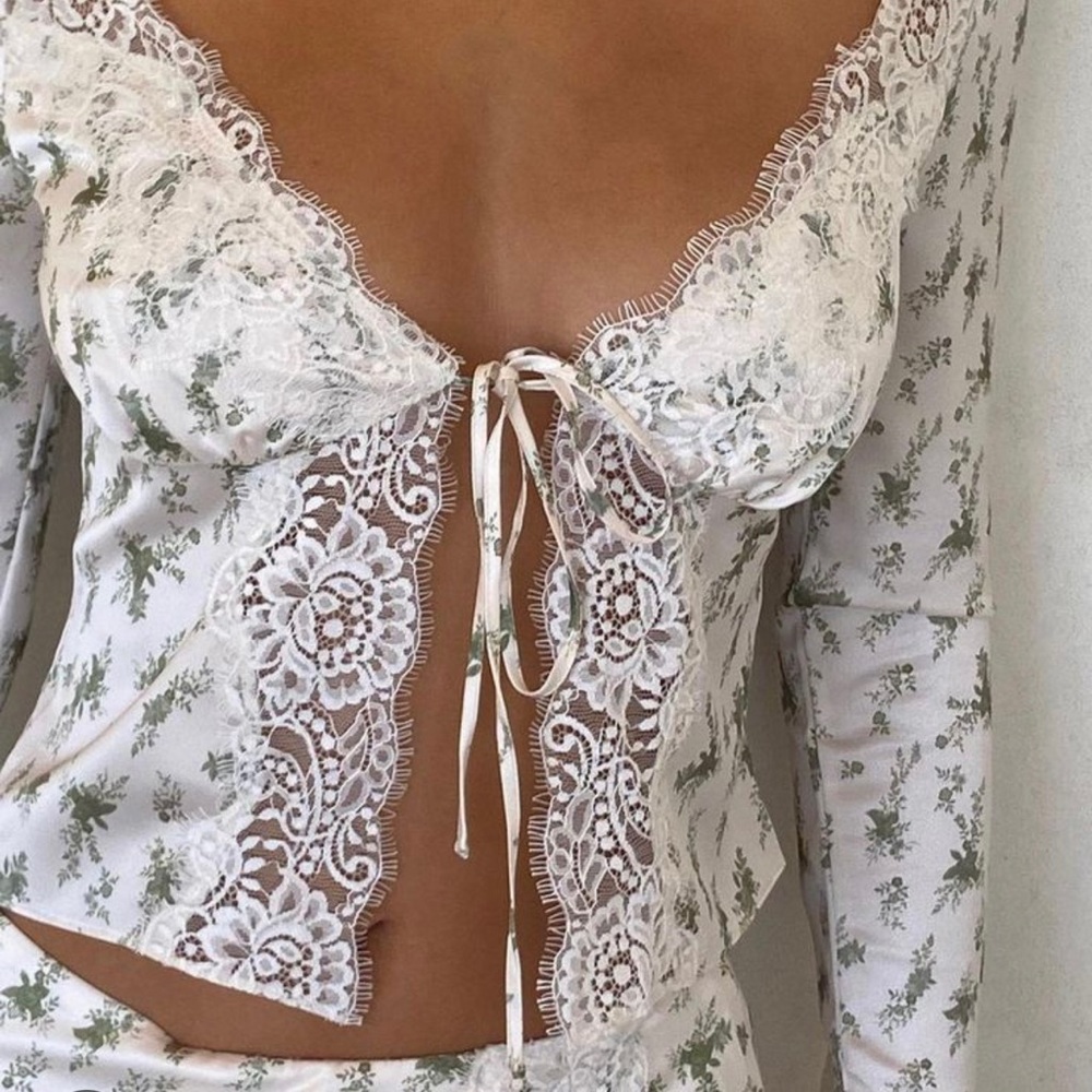 House of CB Clarissa Garden Print Lace Trim Top + Mini Skirt